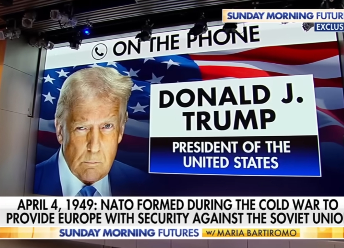 Fox News graphic showing Donald J. Trump on the phone, labelled as President of the United States, with a US flag background.