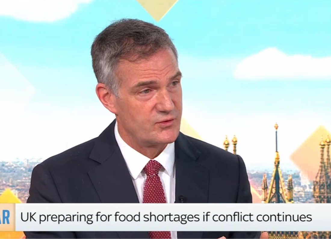 Labour’s Peter Kyle speaking during a television interview about potential UK food shortages.