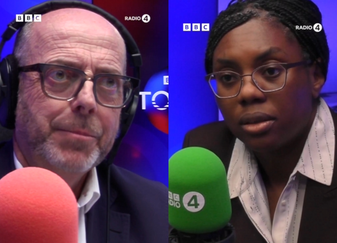 Nick Robinson interviews Kemi Badenoch in a BBC Radio 4 studio.