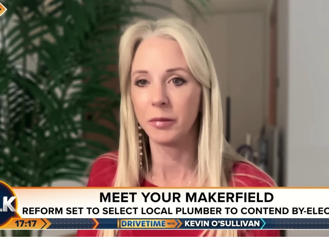 Isabel Oakeshott appearing live on TalkTV during a political discussion about Reform UK and a by-election candidate selection.