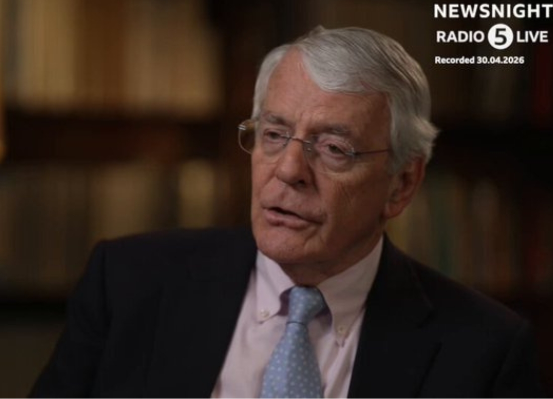 John Major speaks during a BBC Newsnight interview recorded for Radio 5 Live.