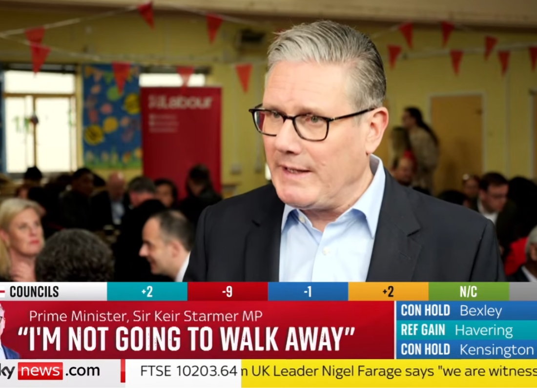 Keir Starmer speaks to Sky News during local election coverage.