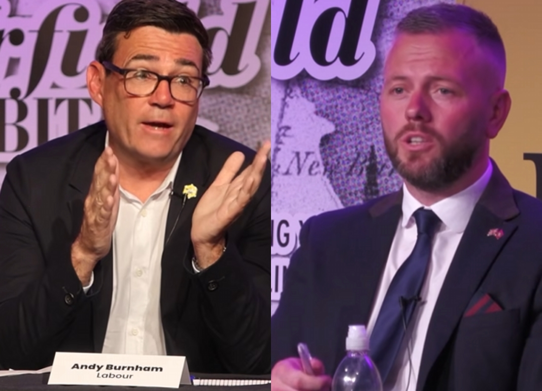 Andy Burnham and Reform UK candidate Rob Kenyon take part in a public hustings debate in Makerfield.