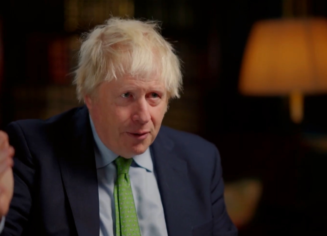Former Prime Minister Boris Johnson speaking during a sit-down interview.