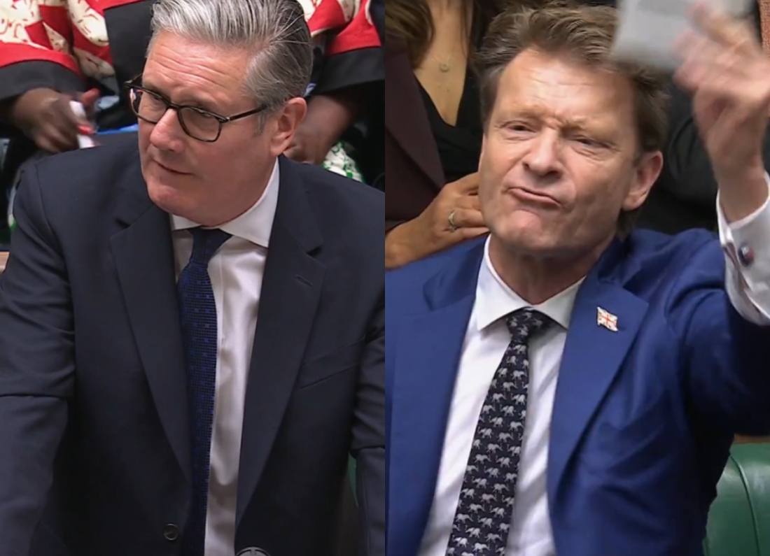 Prime Minister Keir Starmer and Reform UK deputy leader Richard Tice during a heated exchange in the House of Commons at Prime Minister's Questions.
