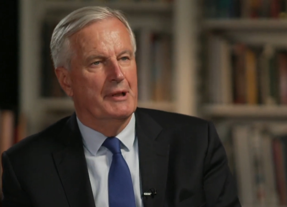 Former European Commission chief negotiator Michel Barnier speaking during a televised interview.