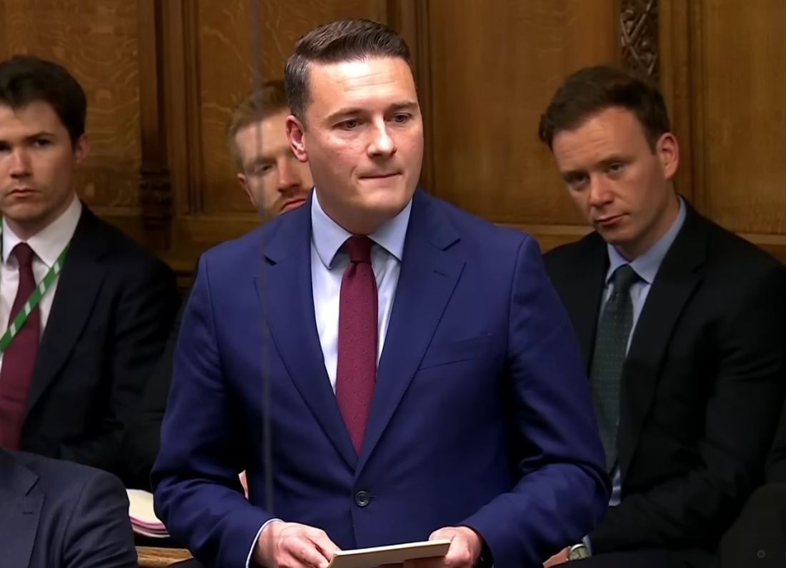 Former Health Secretary Wes Streeting standing in the House of Commons during a parliamentary debate.
