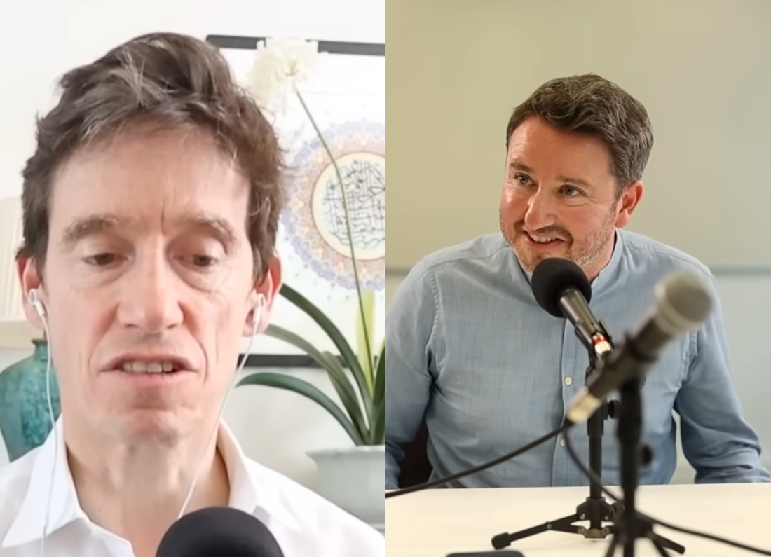 Gabriel Zucman speaking during an interview with Rory Stewart and Alastair Campbell about a billionaire wealth tax.
