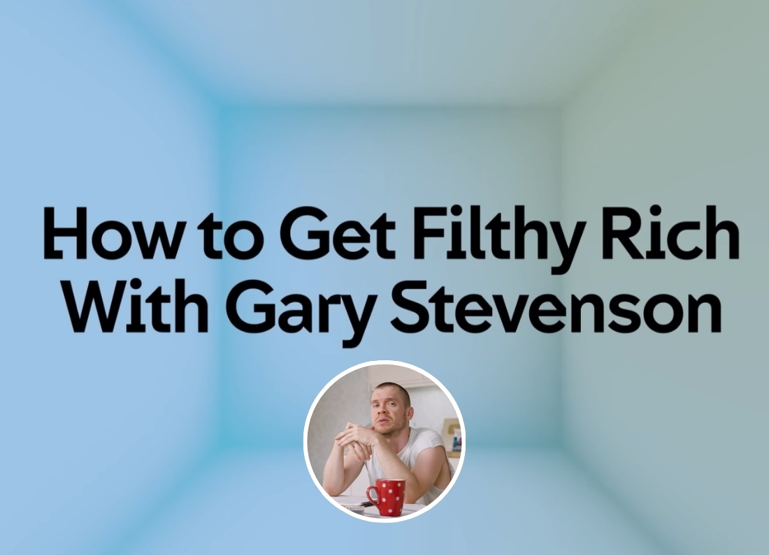 Graphic for Gary Stevenson’s Channel 4 documentary How to Get Filthy Rich, featuring a small circular image of Stevenson beneath the programme title.