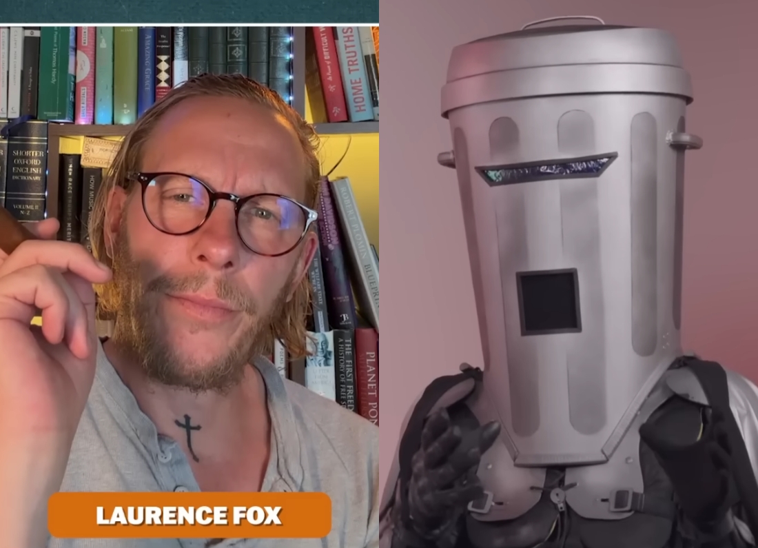 Laurence Fox and Count Binface appear side by side in a video still about the Clacton by-election.