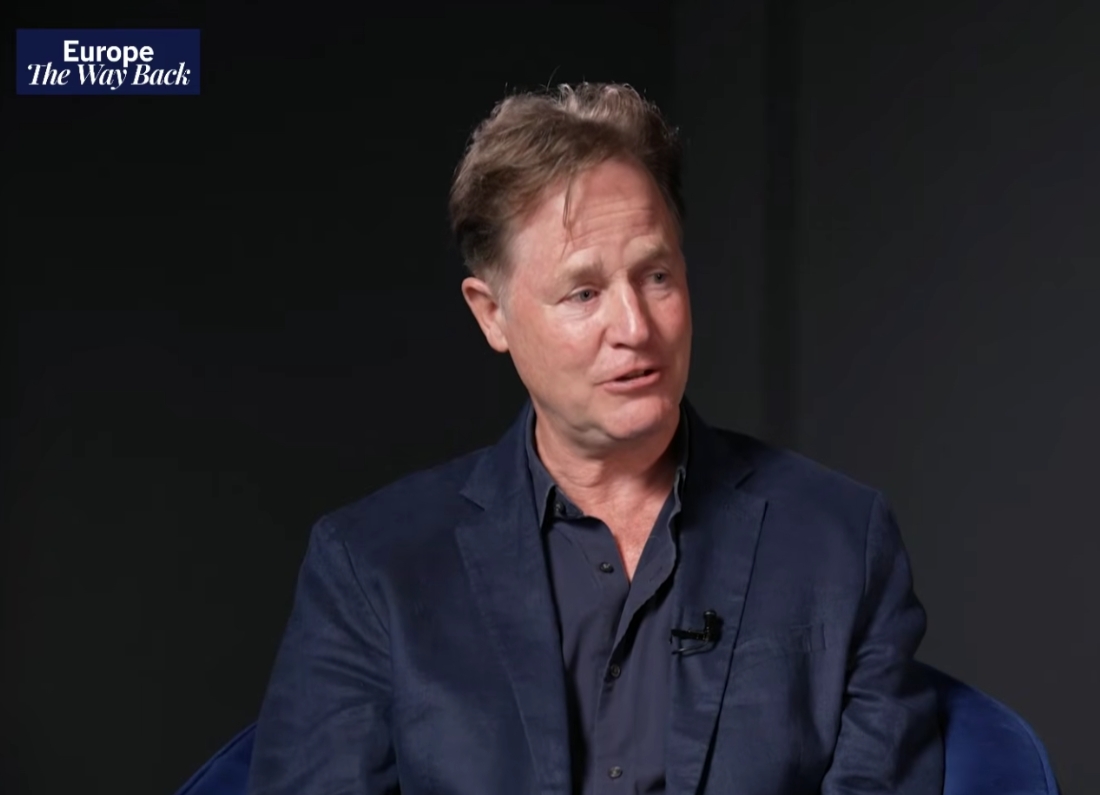 A man in a dark blazer speaks during an interview for The Independent’s Europe: The Way Back series.