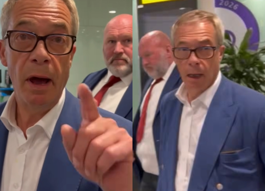 Nigel Farage reacts angrily while being questioned by Sky News about alleged undeclared financial support.