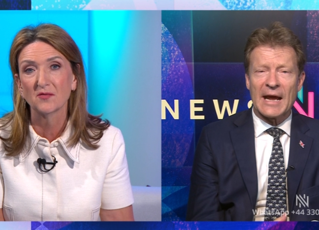 Richard Tice being questioned by Victoria Derbyshire on Newsnight about Nigel Farage’s £5m security gift.