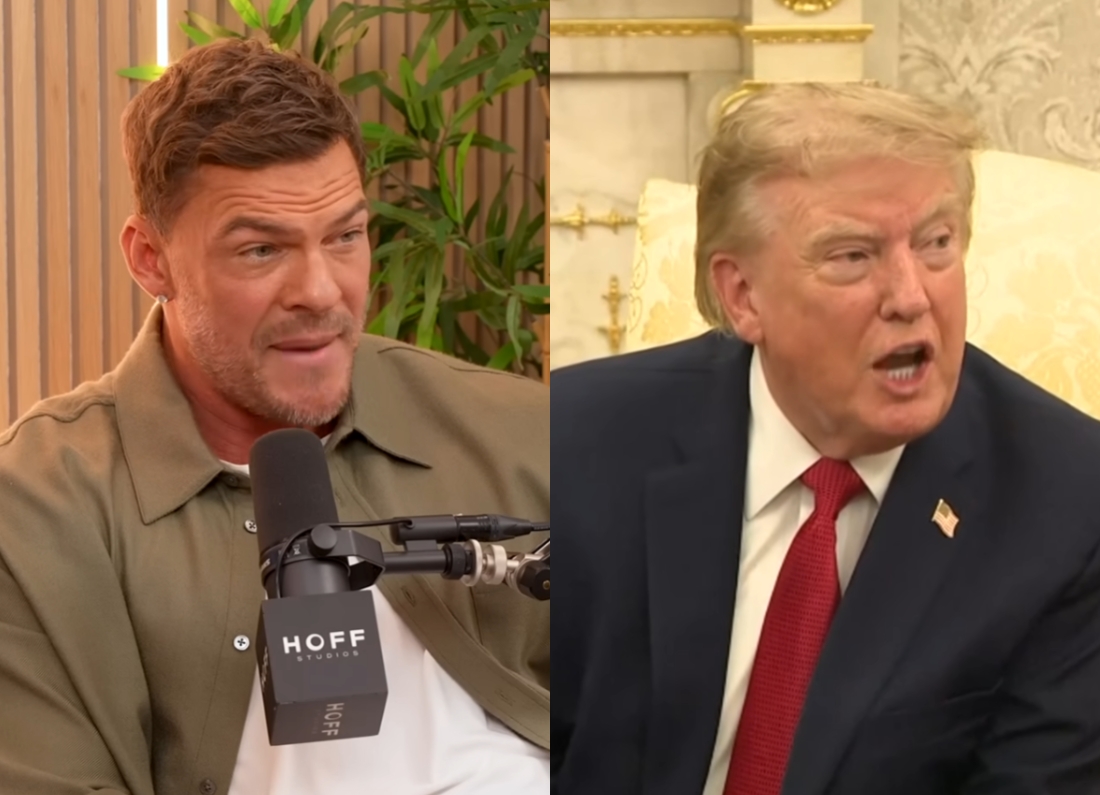 Alan Ritchson speaking on the Happy Sad Confused podcast alongside US President Donald Trump