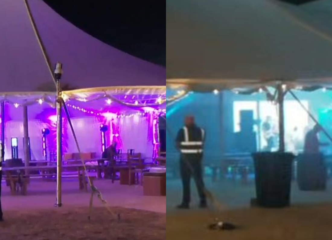 GB News political editor Christopher Hope reporting from the sparsely populated Farage Fest marquee after the Clacton by-election