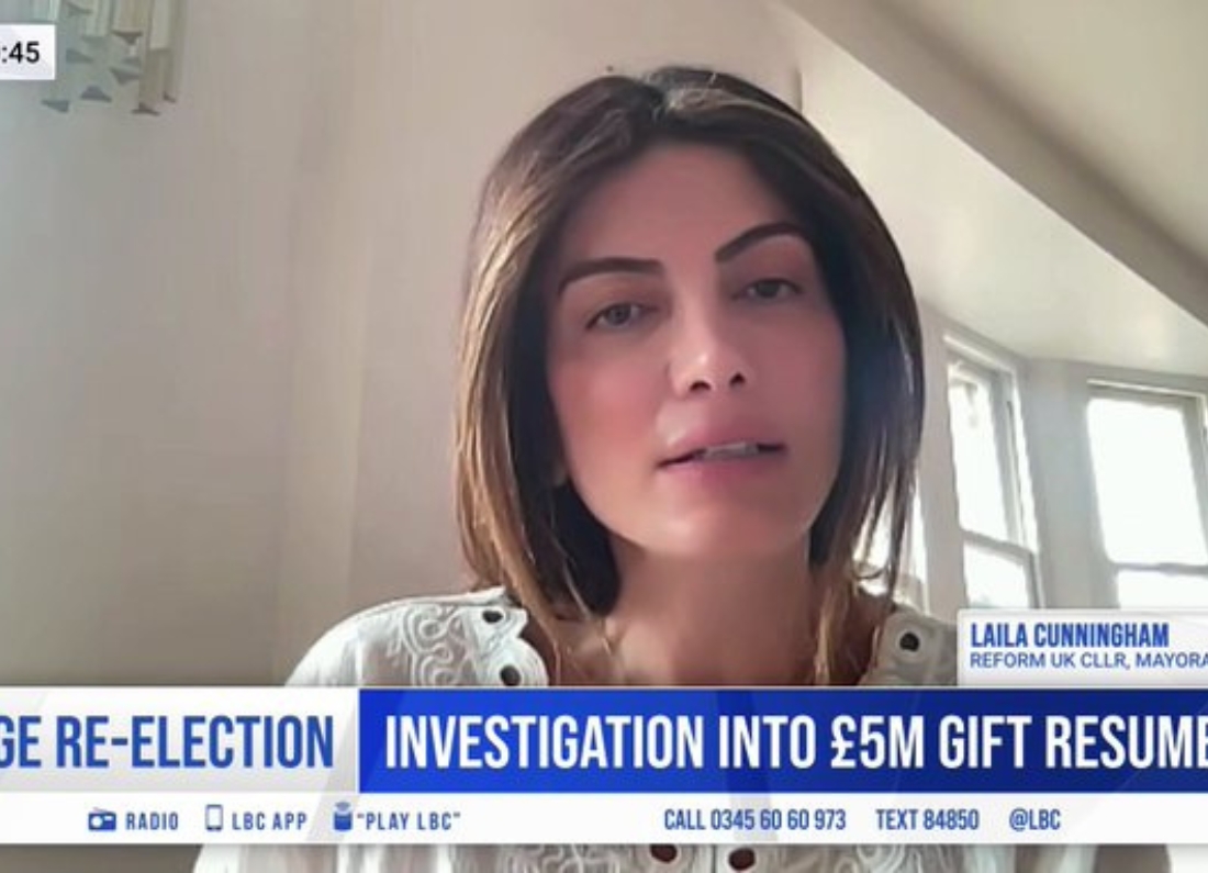 LBC presenter Ben Kentish questions Reform UK’s Laila Cunningham about Nigel Farage’s £5 million gift
