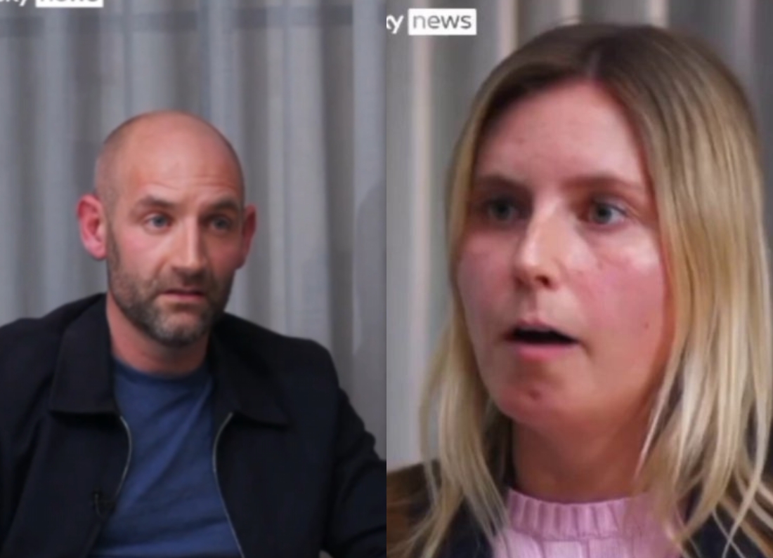 Sky News journalist Tom Cheshire interviewing Restore Britain activist Lucy White about her views on ethnicity and the Second World War.