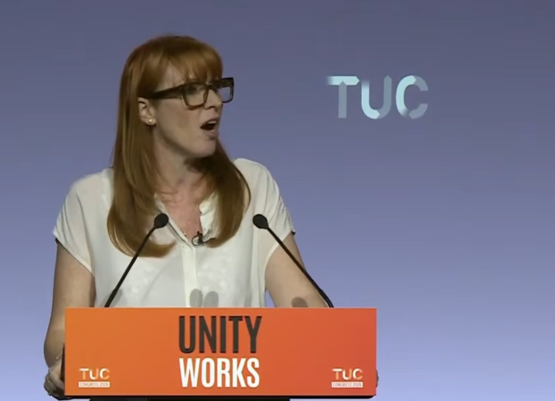 Angela Rayner speaking at a lectern during TUC Congress