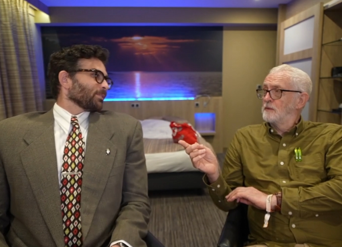 Jeremy Corbyn speaking to Hasan Piker during their live interview at the ManiFiesta festival in Belgium.
