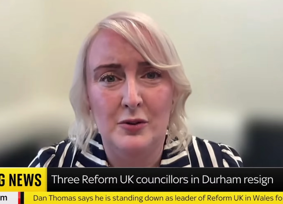 Durham councillor Lyndsey Fox speaking to Cathy Newman after resigning from Reform UK
