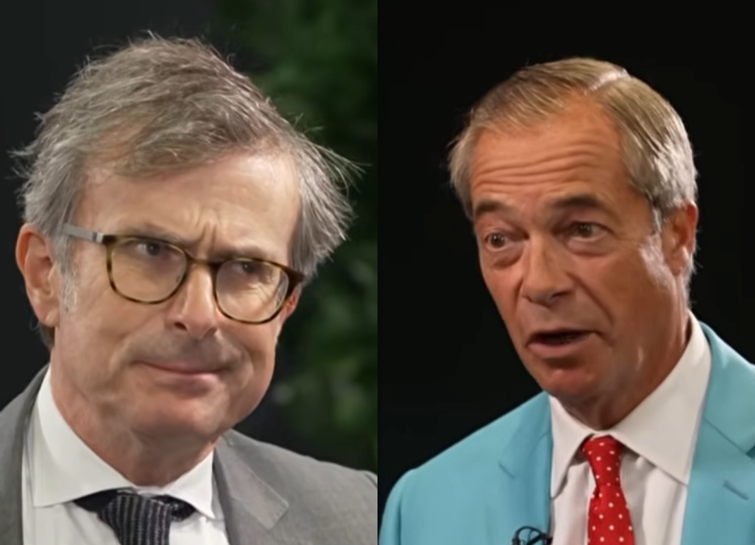 Nigel Farage being interviewed by ITV political editor Robert Peston at the Reform UK conference