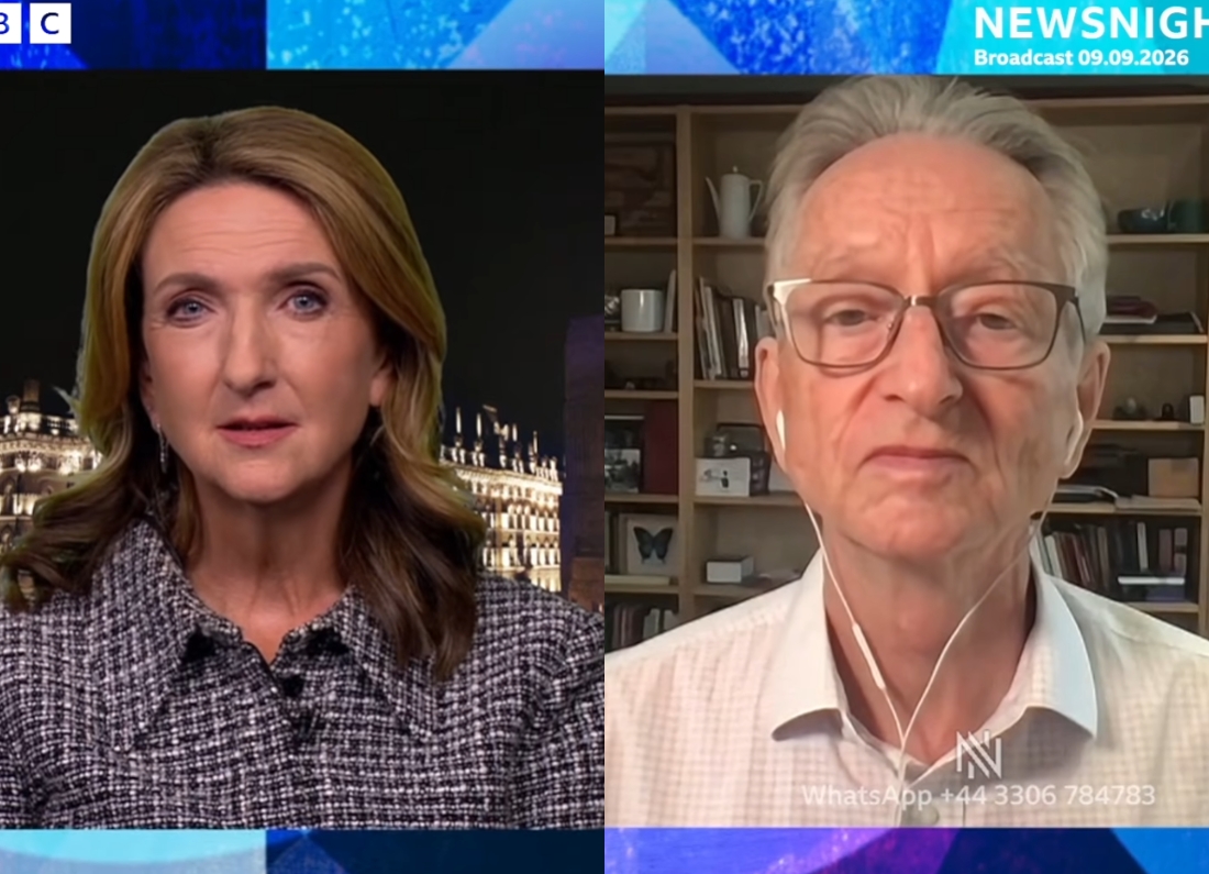 Victoria Derbyshire interviewing artificial intelligence pioneer Geoffrey Hinton on BBC Newsnight