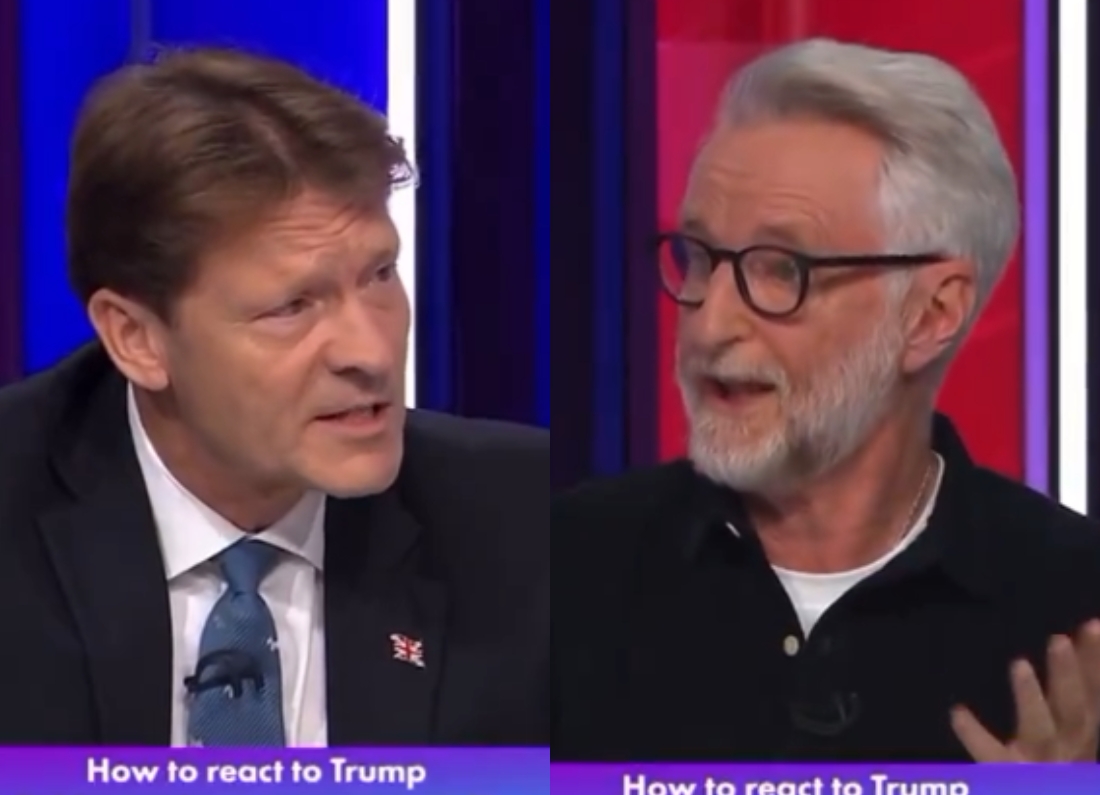 Billy Bragg and Richard Tice on BBC Question Time during an exchange about Nigel Farage, scientists and Sharia law.