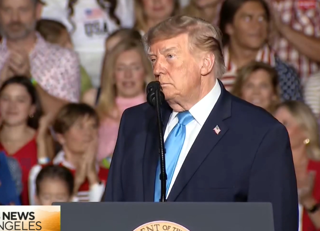 Donald Trump speaking at a Nebraska rally where he said Iran could “take out” Los Angeles or San Diego.