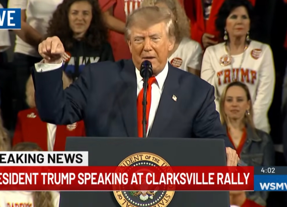Donald Trump speaking to supporters at a Republican rally in Clarksville, Tennessee.