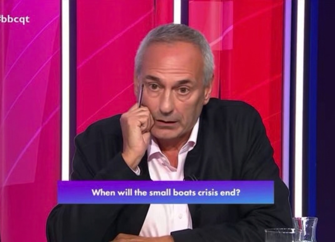 Kevin Maguire speaking on BBC Question Time during a discussion about small boat crossings and asylum seekers.