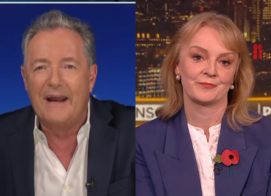 Liz Truss speaking to Piers Morgan during an interview about her 49-day premiership and her book Bank Job.