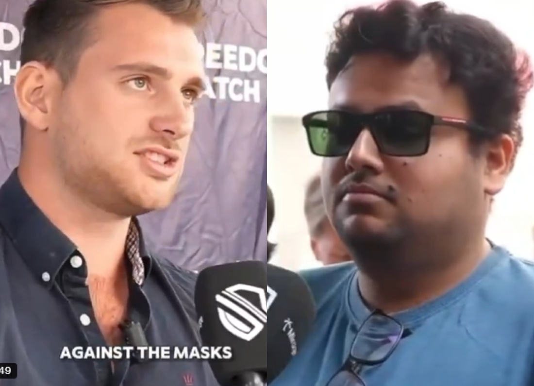 Right-wing activist Montgomery Toms during a street debate in which he was asked what he had done for his country.