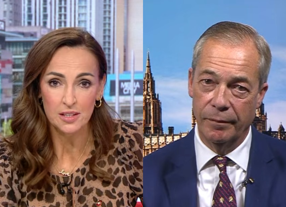 Nigel Farage being questioned by Sally Nugent on BBC Breakfast about comments made by Raheem Kassam concerning Kemi Badenoch.
