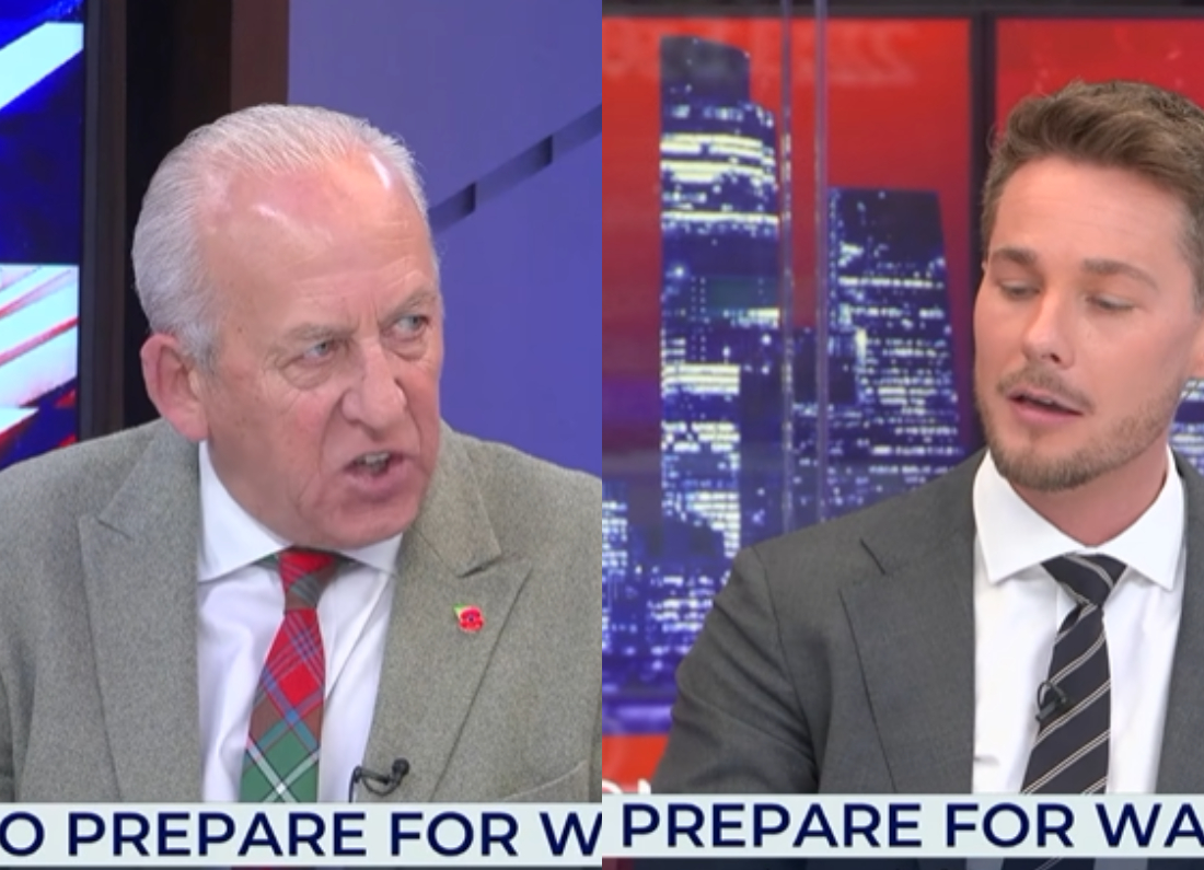Former Scotland Yard detective Peter Bleksley argues with GB News presenter Alex Armstrong during a discussion about fighting for Britain.